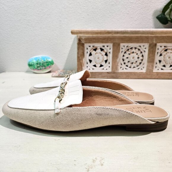 NATURALIZER Womens Sz 7.5 Kayden Linen White Mule Clog Padded Flat Comfort Shoes - Picture 6 of 10